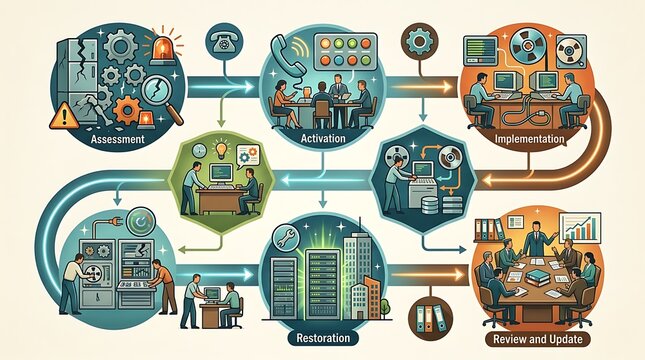 Business continuity and disaster recovery planning workflow infographic
