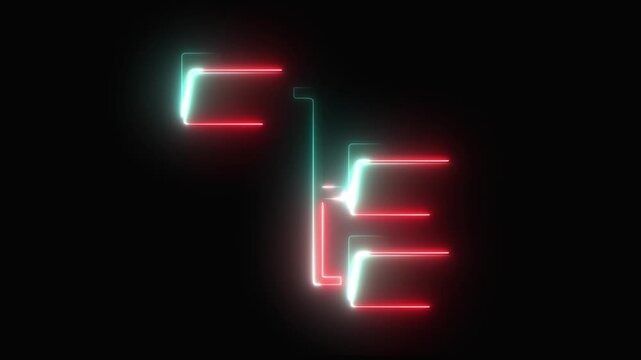 Neon Folder tree line icon on black background Computer network file folder organization structure flowchart. glowing neon page file animation icon. 4K Video motion graphic icon.