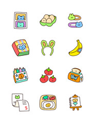Fototapeta premium Cute Food and Art Supply Illustrations circles kawaii