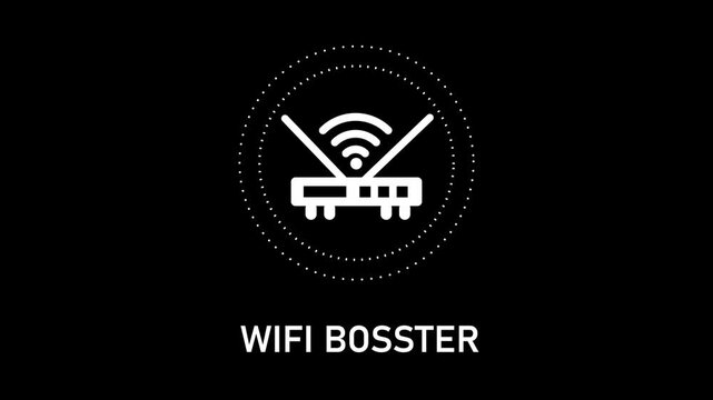 Wi fi booster animation with signal strength waves for network connectivity and internet speed optimization