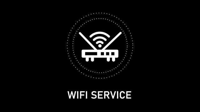 Animated wi fi service with signal strength indicator for digital network connectivity and internet technology concepts