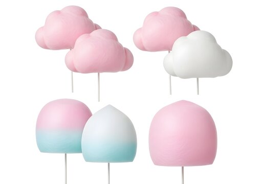Pastel cotton candy clouds floating and standing decoratively