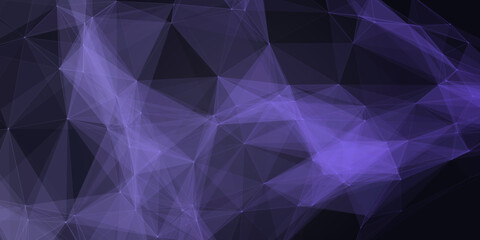 Dark purple low poly plexus network background with translucent geometric polygon mesh © An