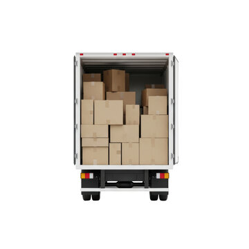 Rear view of delivery truck boxes.