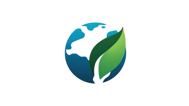 Globe icon featuring a vibrant green leaf element serves as a minimalist symbol for environmental sustainability and global ecological awareness campaigns on a plain white background.