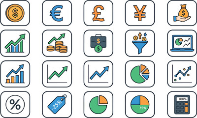 Fototapeta premium Financial and business growth icons set for data analysis and accounting