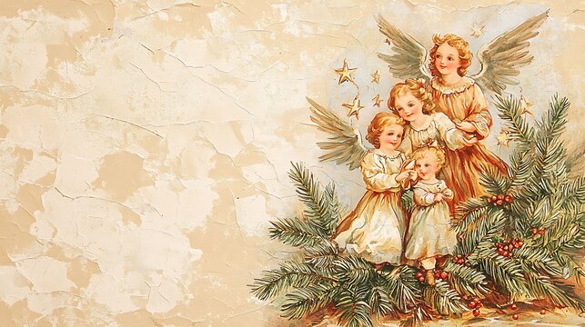 Vintage angels holiday design background