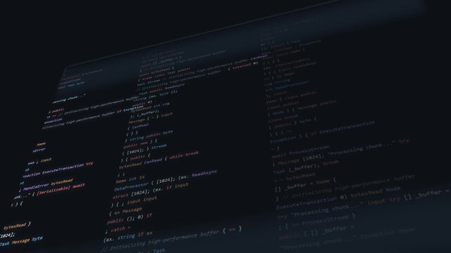 Computer code scrolling on dark screen