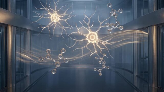 neural connections and molecules in a modern scientific laboratory environment
