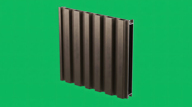 Modern aluminum cladding panels stacked vertically. Sleek metallic building facade samples for architectural design projects.