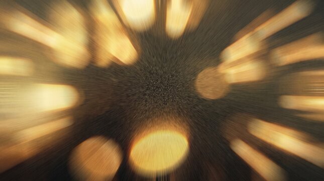 Golden bokeh lights bursting in dark void abstract background