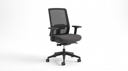 Obraz premium Modern Ergonomic Mesh Office Chair with Adjustable Armrests and Swivel Base Isolated on a Clean White Studio Background