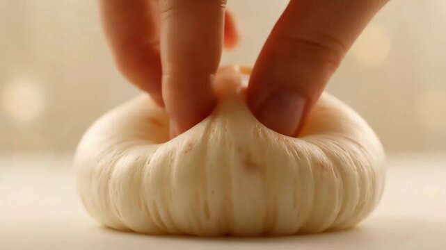 Hands kneading soft dough for homemade bread baking process a simple cooking activity