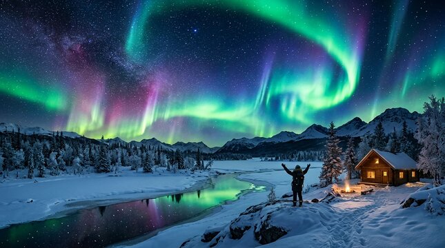 An incredible display of color, wonder, and natural enchantment is created when brilliant northern lights dance across the Arctic sky.