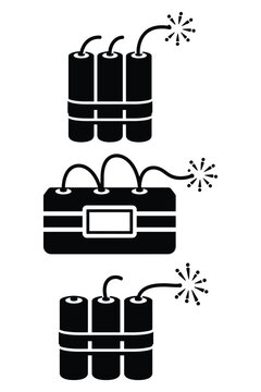 Dynamite stick explosives with lit fuses vector icon set dynamite explosive