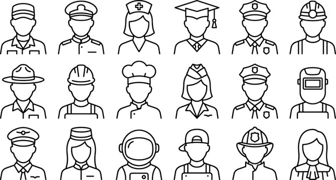 People professions avatars and careers line icon set collection vector illustration isolated on white background