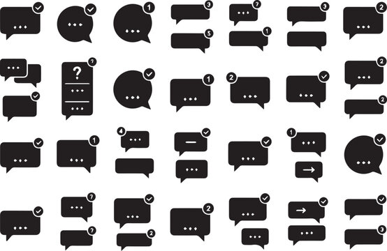Chat bubble icon set with notification badge unread count checkmark and typing dots symbols