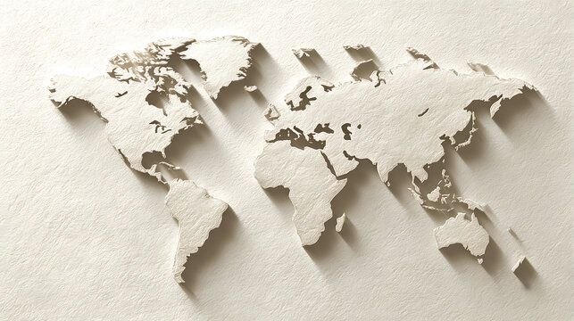 World map 3D paper cut style global cartography.