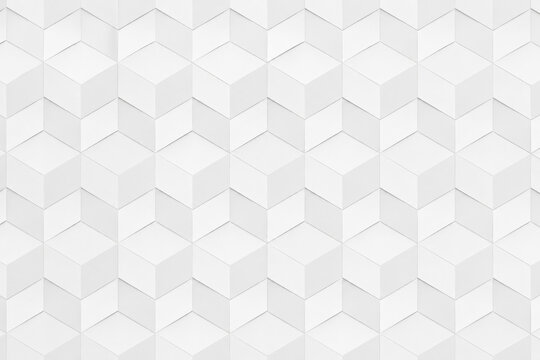 White Geometric Cube Pattern Background, Minimal 3D Abstract Seamless Texture
