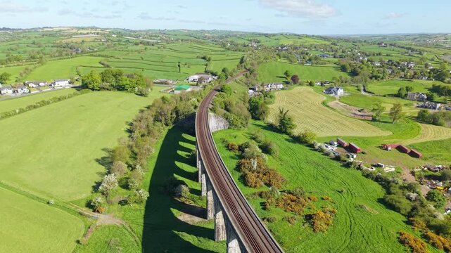 Craigmore Viaduct (The 18 Arches) Historic Railway Bridge Near Newry In County Armagh, Northern Ireland. Aerial Shot