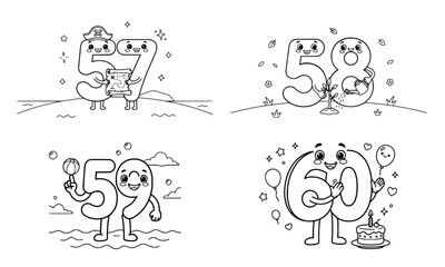 Fototapeta premium Cute Cartoon Number Characters Set