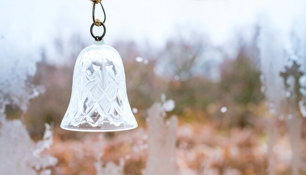 Glass Bell Ornament Hanging from a Branch Outdoors