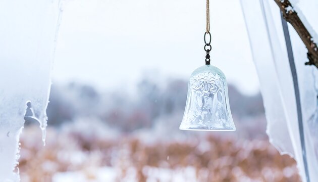 Clear Glass Bell Hanging Outdoors During a Winter Day