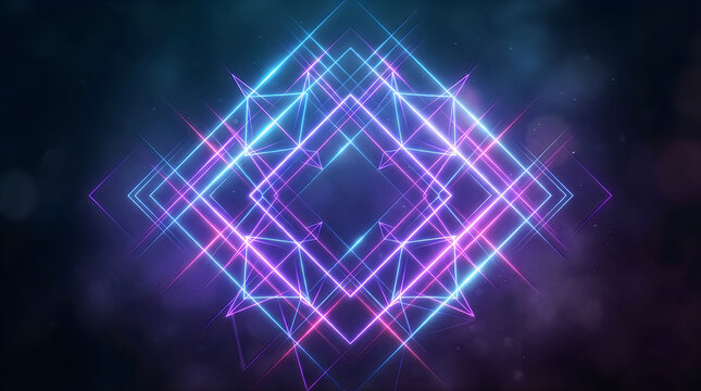 3d geometric diamond shape with glowing lines and network pattern in dark space