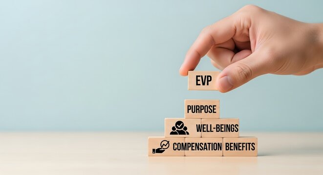 Employee value proposition concept with wooden blocks stacking for success