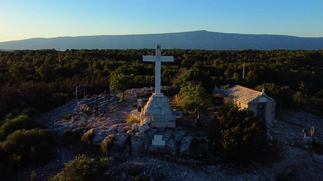 White cross on glavica hill in stari grad croatia