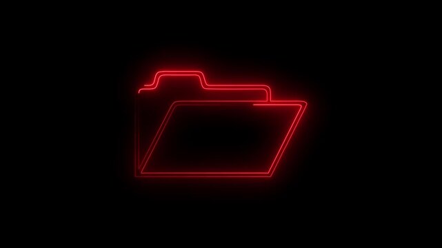 Red Neon Glowing File Folder Icon Motion Graphic Animated Concept for Data Storage, Directory Management, Document File System, Digital Workspace, and Cyber Security UI Design Element.