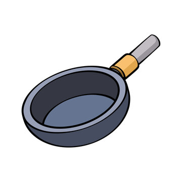 Isometric vector illustration of a modern non stick frying pan with handle isolated on transparent background for kitchen design
