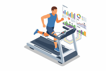 Fototapeta premium Gait Analysis and Biometric Tracking on Treadmill Vector Illustration