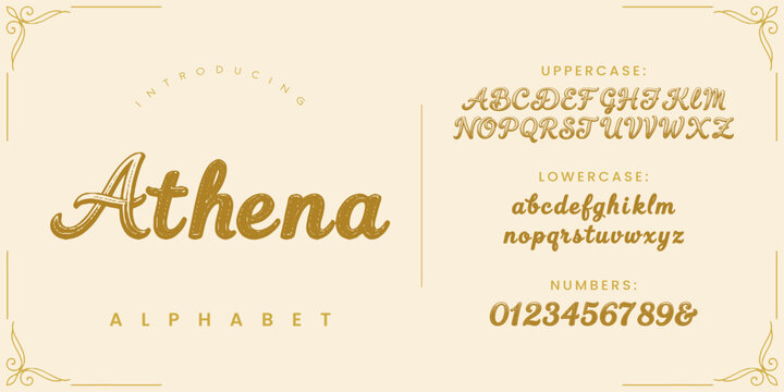 Athena script handwritten typography font elegant vector template set for branding and logo design