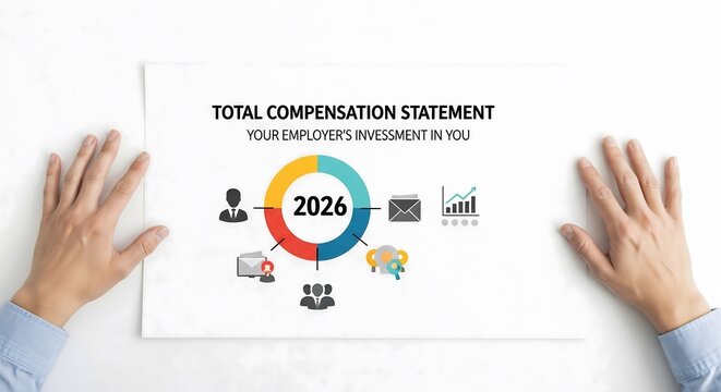 Total Compensation Statement 2026 Infographic Document Reviewing Employee Benefits