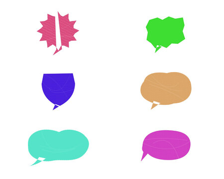 Set of colorful speech bubbles and comic thought balloons in various shapes and bright colors for chat and messaging design