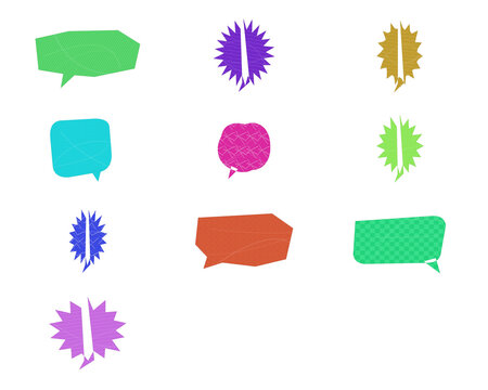 Set of colorful speech bubbles and comic thought clouds with different shapes and textures for chat communication design elements