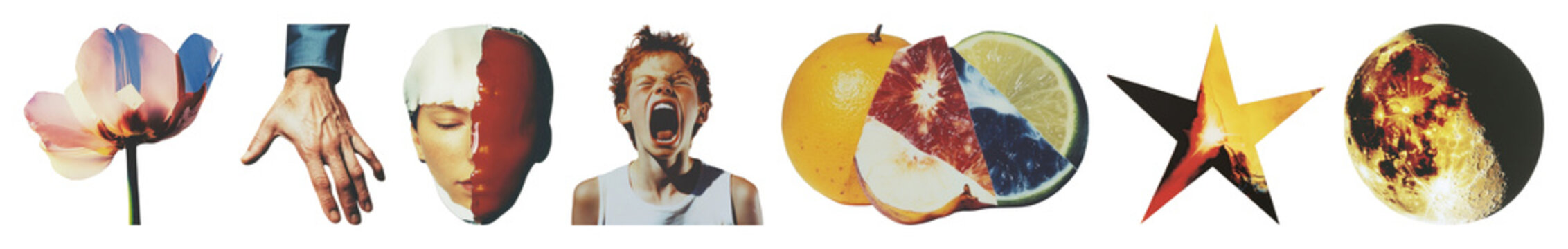 PNG Collage of diverse artistic elements on transparent background