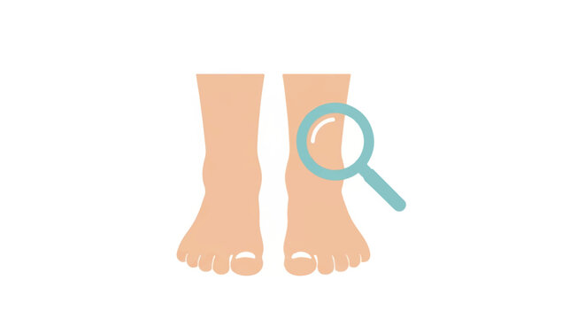 Minimalist depiction of human feet with a magnifying glass icon hovering over them to symbolize daily inspection, soft beige and light blue tones, clean composition, minimalist flat vector