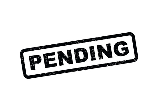 Black ink rubber stamp with the word pending in a rectangular frame design isolated on transparent background