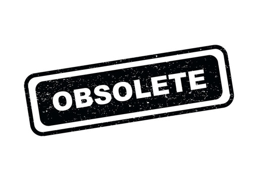Black rectangular ink rubber stamp with the word obsolete in white text isolated on transparent background