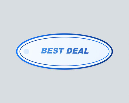 Best deal blue oval badge sticker with dashed border line for sales promotions and marketing offers on websites and retail shops