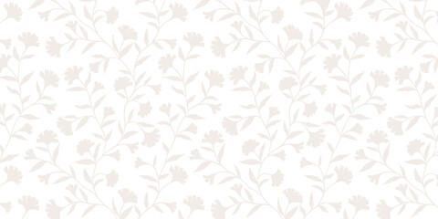 seamless floral pattern silhouette flowers and branches on a white background. © Sambsadashiv