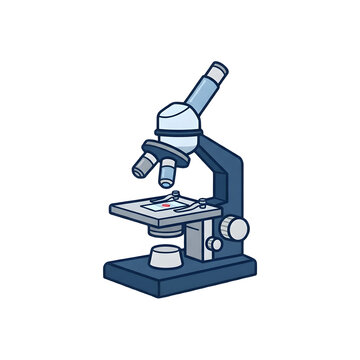 Laboratory microscope vector icon with glass slide sample for scientific research, chemistry, and biology isolated on white background