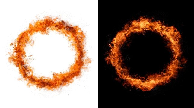 Blazing fire ring on white and black backgrounds