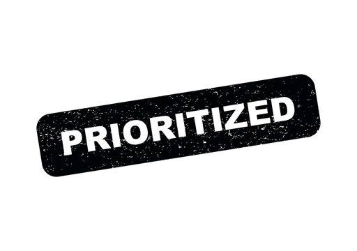 Black rubber stamp with the word prioritized in a bold vintage font style isolated on transparent background