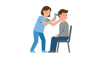 Obraz premium Doctor examining patient's ear with otoscope, medical checkup illustration