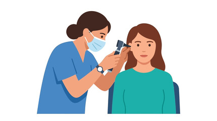 Fototapeta premium Doctor examining patient's ear with otoscope, medical check-up, healthcare concept
