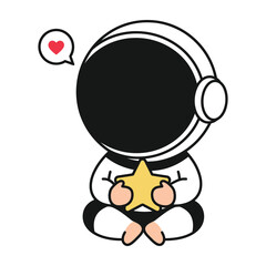 Fototapeta premium Astronaut holding star with heart speech bubble cute cartoon character