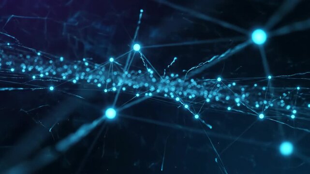Futuristic network of glowing nodes in dark space